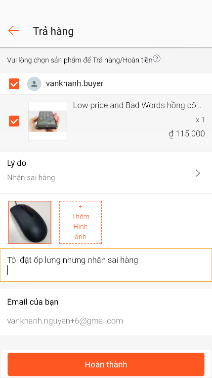 Hướng dẫn đổi trả hàng Shopee bước cuối cùng chọn gửi khiếu nại