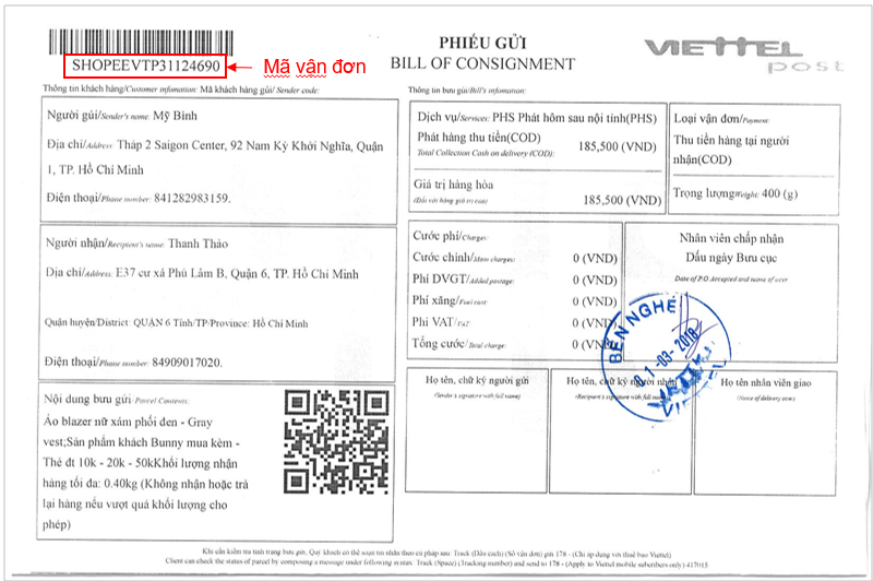 Hướng dẫn đổi trả hàng Shopee hóa đơn gửi hàng và mã vận đơn