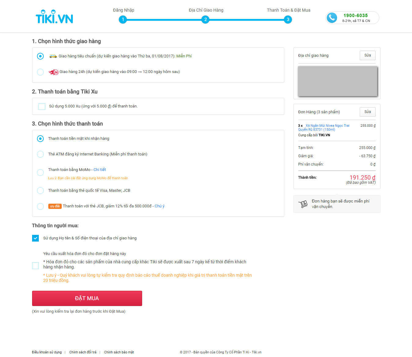 Hướng dẫn mua hàng Tiki.vn chọn phương thức thanh toán
