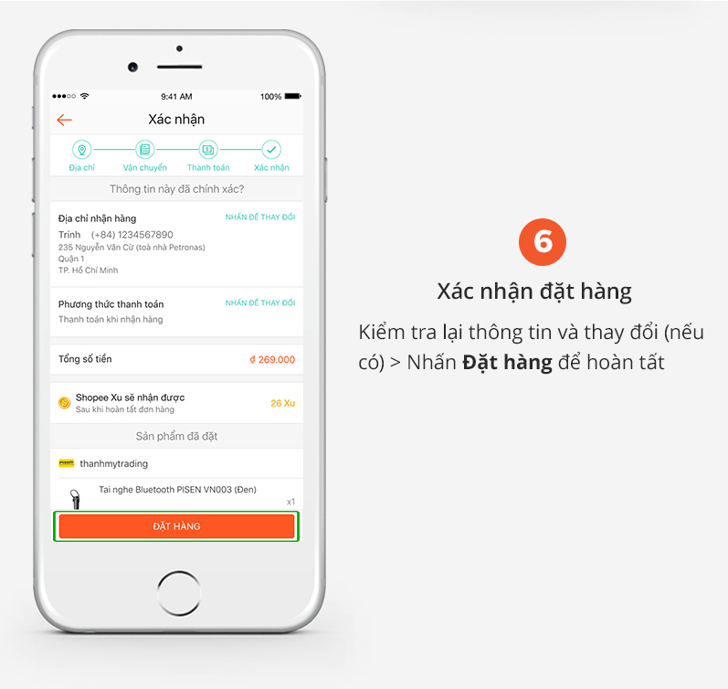 Hướng dẫn mua hàng trên App Shopee vn bước xác nhận đặt hàng Shopee vn
