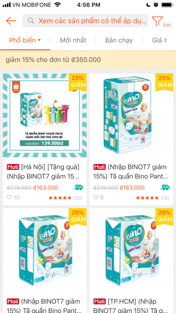 Cách nhập mã giảm giá Shopee đến trang khuyến mãi của mã giảm giá shopee trên ứng dụng Shopee