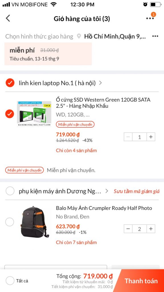Hướng dẫn mua sắm trên Lazada App chọn hình thức giao hàng chọn sản phẩm mua