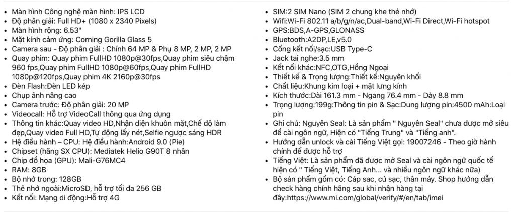 Điện thoại xiaomi note 8 Pro 128gb 8gb ram ips lcd giá tốt