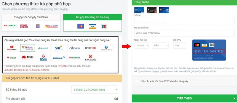 Hướng dẫn mua sắm Nguyễn Kim thanh toán trả góp 0% thẻ tín dụng