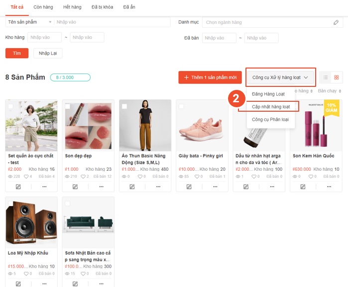 Hướng dẫn bán hàng Shopee cập nhật sản phẩm hàng loạt